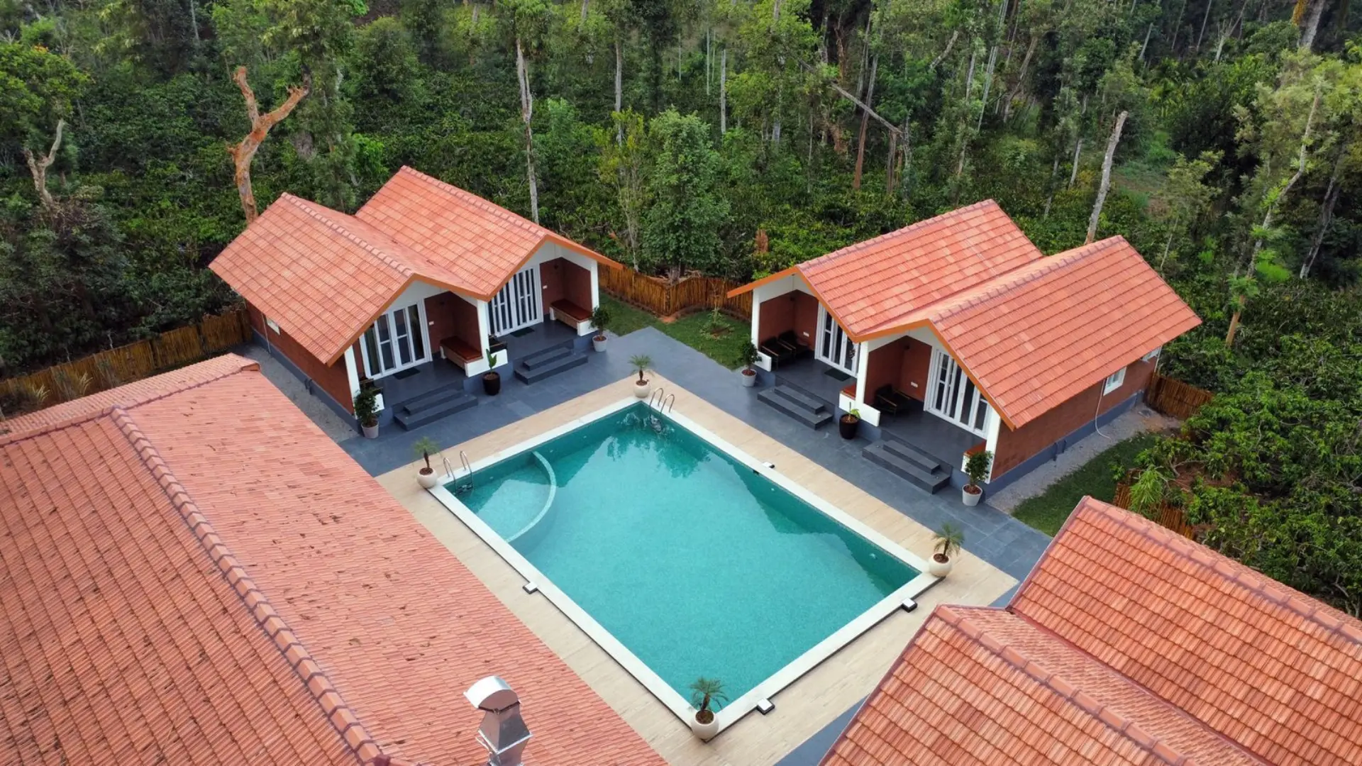 Aerial view of Imara Stay estate surrounded by Coorg greenery